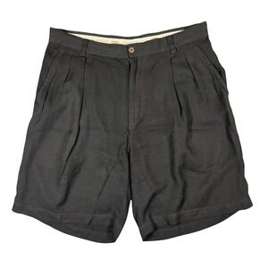 Tommy Bahama Black Pleated Relaxed Fit 100% Silk Shorts Mens Size 34 Resortwear